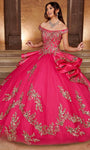 Basque Waistline Off the Shoulder Sequined Peplum Applique Lace-Up Beaded Glittering Keyhole Quinceanera Dress with a Brush/Sweep Train With Rhinestones