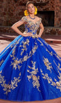Basque Waistline Cap Sleeves Off the Shoulder Applique Lace-Up Beaded Flower(s) Jeweled Glittering Quinceanera Dress with a Brush/Sweep Train