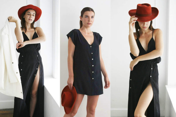 black dress with red hat