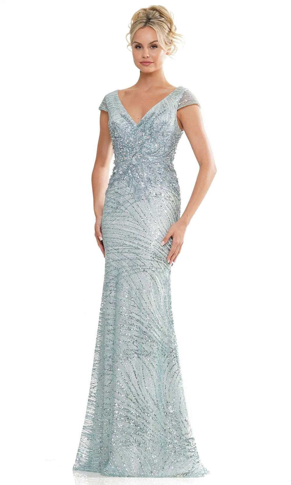 Rina Di Montella - RD2723 V-Neck 3D Floral Appliqued Glitter Gown
