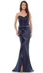 Sophisticated Strapless Sweetheart Mermaid Beaded Peplum Slit Hidden Back Zipper Applique Natural Waistline Lace Evening Dress with a Brush/Sweep Train With Ruffles