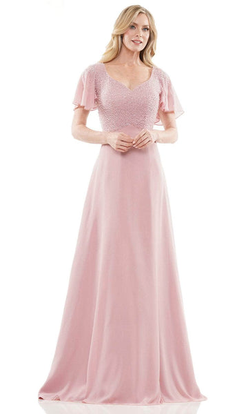 A-line Chiffon Flutter Short Sleeves Sleeves Sweetheart Hidden Back Zipper Beaded Basque Waistline Dress with a Brush/Sweep Train