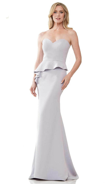 Sophisticated Strapless Sweetheart Natural Waistline Mermaid Crepe Peplum Hidden Back Zipper Asymmetric Evening Dress with a Brush/Sweep Train