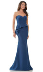 Sophisticated Strapless Crepe Peplum Hidden Back Zipper Asymmetric Sweetheart Mermaid Natural Waistline Evening Dress with a Brush/Sweep Train