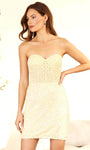 Strapless Sheath Cocktail Short Lace-Up Beaded Sequined Corset Natural Waistline Sweetheart Lace Sheath Dress