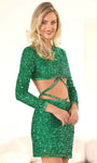 Sophisticated Back Zipper Sequined Cutout Cocktail Short Sheath Jeweled Neck Empire Waistline Long Sleeves Sheath Dress