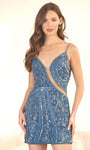 V-neck Natural Waistline Sleeveless Spaghetti Strap General Print Sheath Illusion Sequined V Back Beaded Back Zipper Asymmetric Fitted Cocktail Short Plunging Neck Sheath Dress