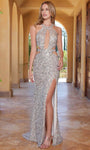 Sexy Halter Sleeveless Sheath Natural Waistline Back Zipper Fitted Slit Open-Back Cutout Sequined Sheath Dress/Prom Dress with a Brush/Sweep Train