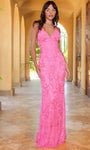 V-neck Empire Waistline Sheath Open-Back Beaded Sequined Spaghetti Strap Sheath Dress/Prom Dress with a Brush/Sweep Train