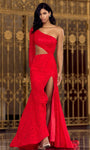 Slit Asymmetric Back Zipper Fitted Mermaid One Shoulder Lace Natural Waistline Prom Dress