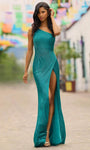 Sophisticated One Shoulder Asymmetric Beaded Back Zipper Slit Natural Waistline Sheath Sheath Dress/Prom Dress