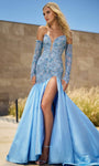 Sexy V-neck Strapless Mermaid Long Sleeves Natural Waistline Slit Illusion Open-Back Beaded Back Zipper Plunging Neck Evening Dress with a Brush/Sweep Train