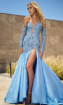 Sexy V-neck Strapless Long Sleeves Plunging Neck Natural Waistline Mermaid Beaded Slit Illusion Back Zipper Open-Back Evening Dress with a Brush/Sweep Train