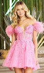 A-line Cocktail Above the Knee Open-Back Sheer Beaded Applique Plunging Neck Sweetheart Cap Sleeves Off the Shoulder Corset Natural Waistline Dress