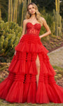 Sexy A-line Strapless General Print Sweetheart Sheer Tiered Embroidered Beaded Slit Back Zipper Applique Corset Natural Waistline Dress with a Brush/Sweep Train With Rhinestones and Ruffles