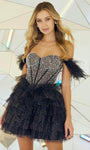 A-line Sweetheart Cocktail Short Beaded Back Zipper Off the Shoulder Corset Natural Waistline Dress With Ruffles