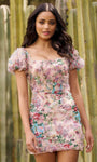 Square Neck Floral detailed Mini Dress