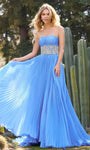 Sexy Sophisticated A-line Strapless Straight Neck Elasticized Empire Waistline Back Zipper Jeweled Glittering Slit Shirred Pleated Prom Dress with a Brush/Sweep Train