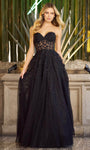 A-line Strapless Sweetheart Lace-Up Beaded Sheer Embroidered Corset Natural Waistline Prom Dress with a Brush/Sweep Train
