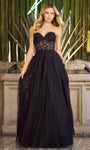 A-line Strapless Corset Natural Waistline Sweetheart Lace-Up Sheer Beaded Embroidered Prom Dress with a Brush/Sweep Train