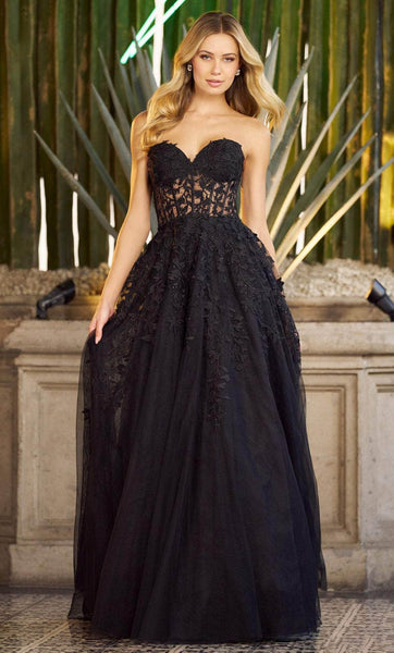 A-line Strapless Sweetheart Corset Natural Waistline Beaded Embroidered Lace-Up Sheer Prom Dress with a Brush/Sweep Train