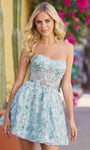 A-line Strapless Short Sweetheart Elasticized Corset Natural Waistline Back Zipper Sequined Floral Print Dress