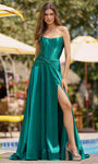 Sophisticated A-line Strapless Slit Back Zipper Corset Natural Waistline Sweetheart Satin Dress with a Brush/Sweep Train