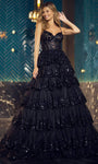 A-line Open-Back Sheer Beaded Back Zipper Tiered Sequined Spaghetti Strap Tulle Sweetheart Corset Natural Waistline Prom Dress with a Brush/Sweep Train