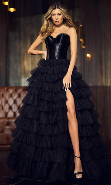 A-line Strapless Sweetheart Floor Length Back Zipper Elasticized Corset Natural Waistline Dress with a Brush/Sweep Train With Ruffles