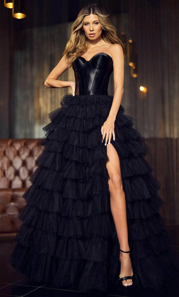 A-line Strapless Sweetheart Floor Length Elasticized Corset Natural Waistline Back Zipper Dress with a Brush/Sweep Train With Ruffles