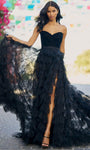 A-line Strapless Floor Length Sweetheart Back Zipper Slit Natural Waistline Dress with a Brush/Sweep Train With Ruffles