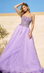 A-line Strapless Organza Floor Length Natural Waistline Sweetheart Crystal Back Zipper Beaded Dress with a Brush/Sweep Train