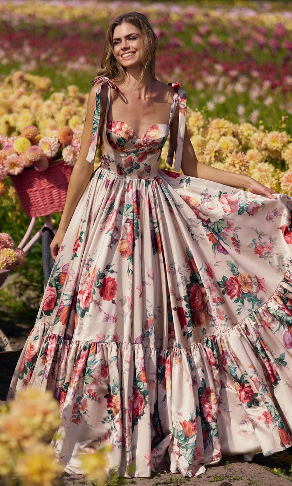 Sherri Hill 56285 - Tie Strap Floral Gown
