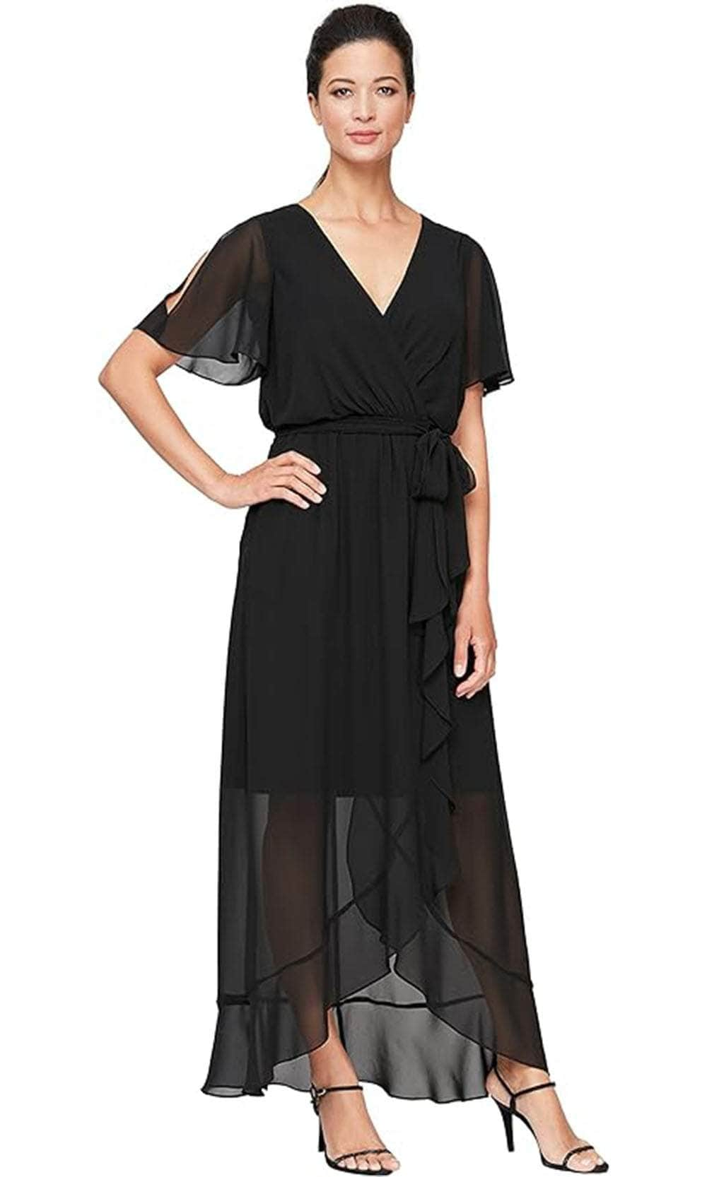 SLNY 9170657 - Surplice Chiffon Ruffle Dress
