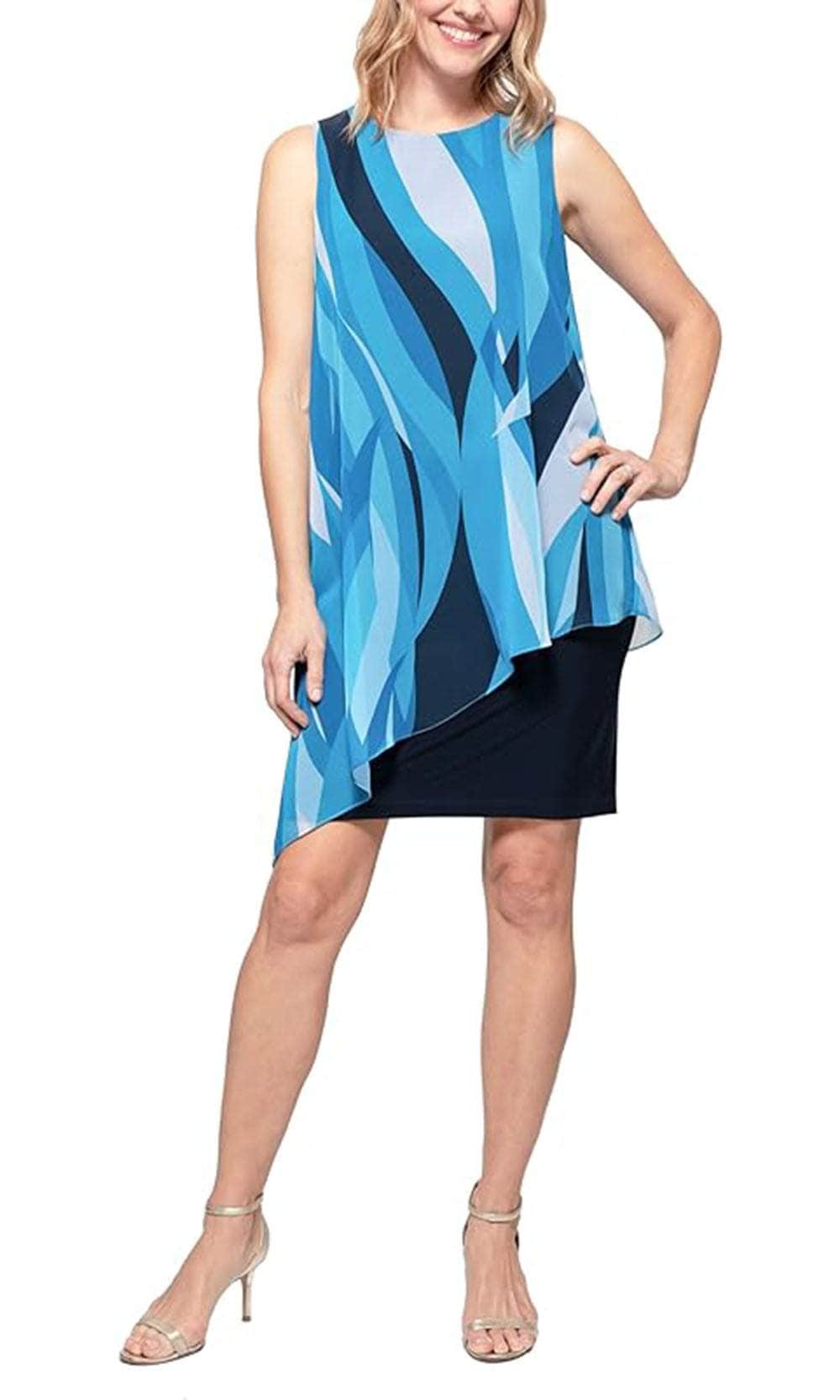 SLNY 9177519 - Printed Chiffon Overlay Dress
