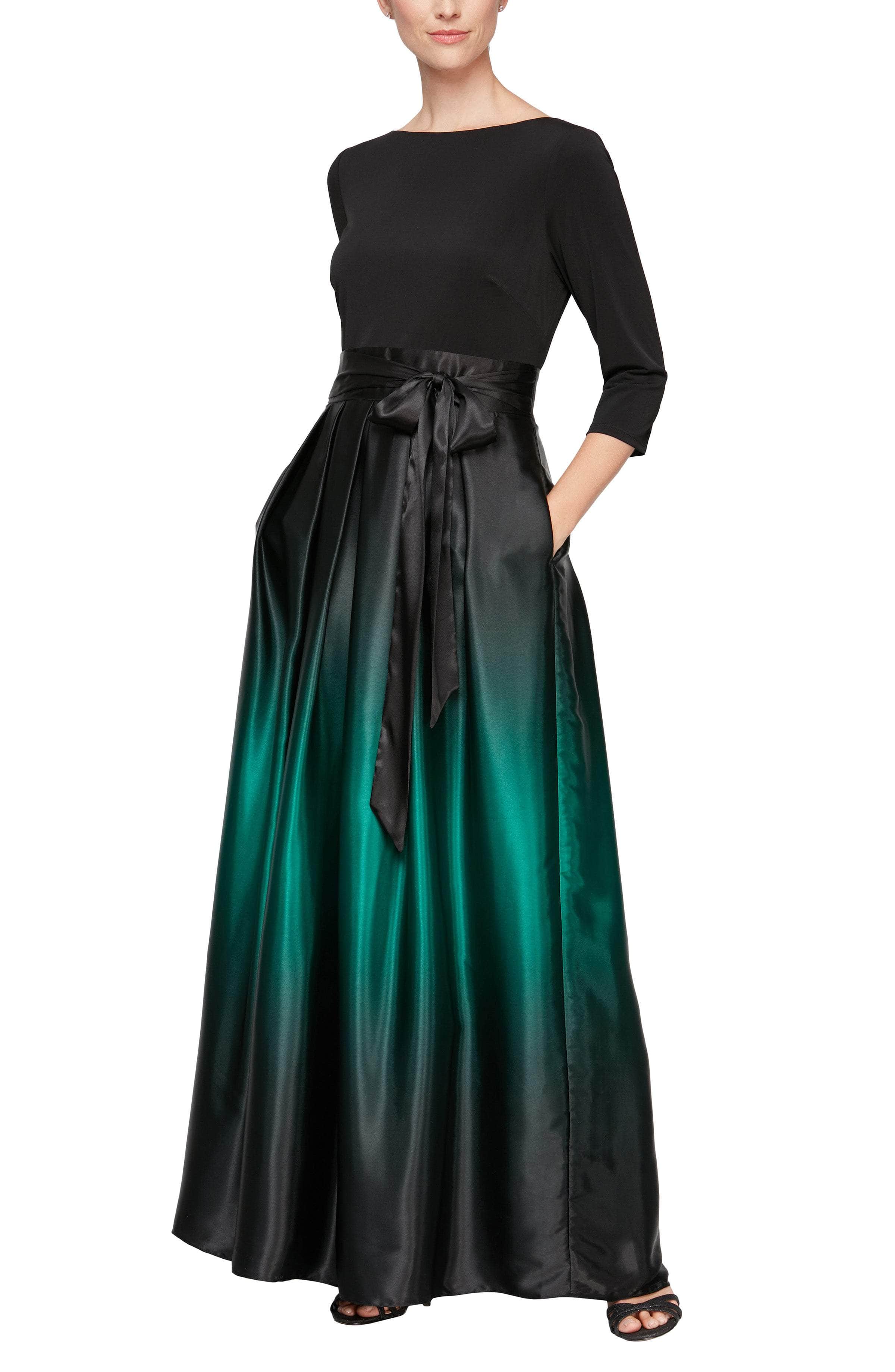 SLNY 9451111 - Ombre Quarter Sleeve A-Line Dress
