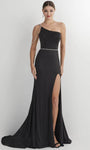 Floor Length Sleeveless Slit Draped Lace-Up Asymmetric Self Tie Beaded Belted Jersey Natural Waistline Mermaid Prom Dress with a Brush/Sweep Train