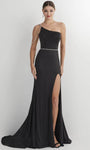 Sleeveless Floor Length Natural Waistline Jersey Mermaid Draped Belted Slit Asymmetric Beaded Lace-Up Self Tie Prom Dress with a Brush/Sweep Train
