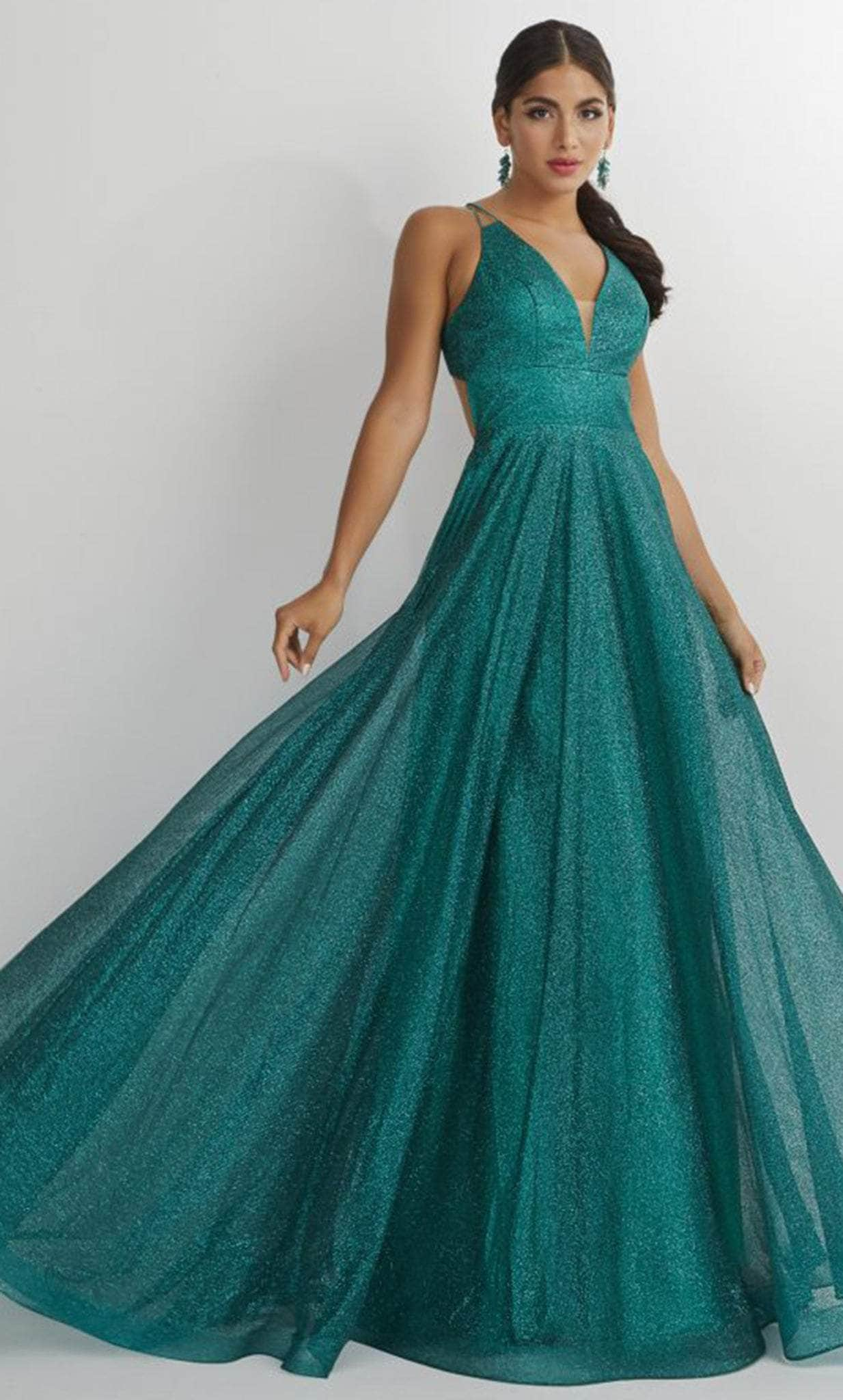 Studio 17 Prom 12895 - Glittered Plunging V-Neck Prom Gown
