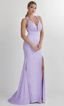 V-neck Empire Waistline Mermaid Sleeveless Floor Length Spandex Plunging Neck Pleated Slit Sheer Fitted Back Zipper Evening Dress/Prom Dress