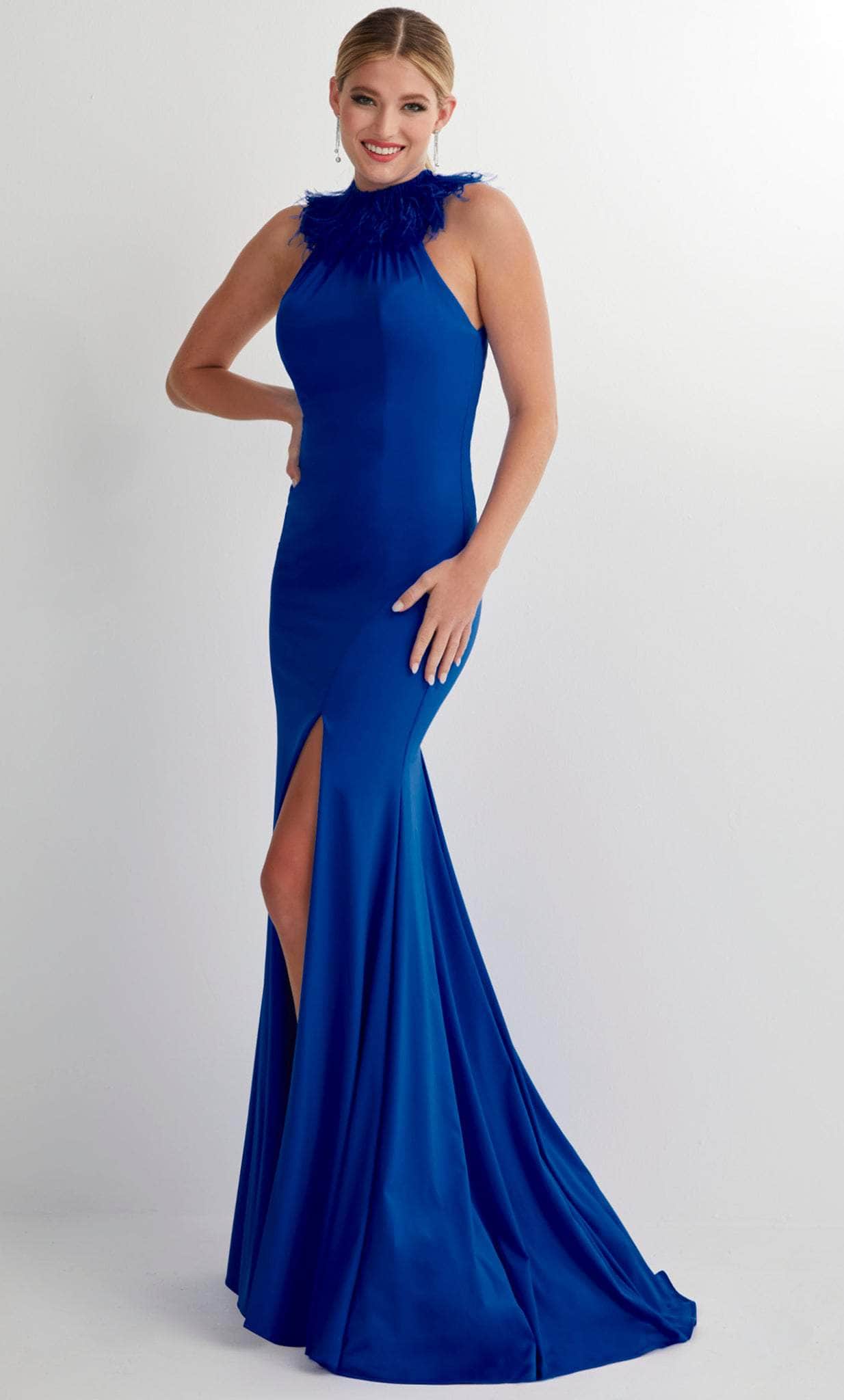 Studio 17 Prom 12913 - Feathered Halter Neck Evening Gown
