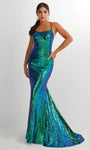 Mermaid Natural Waistline Sleeveless Lace-Up Fitted Sequined Scoop Neck Evening Dress/Prom Dress