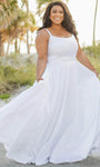 A-line Natural Waistline Sleeveless Back Zipper Scoop Neck Floor Length Wedding Dress with a Brush/Sweep Train