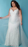 Sophisticated V-neck Sheath Back Zipper Sequined Embroidered Natural Waistline Sleeveless Sheath Dress/Wedding Dress