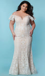 V-neck Natural Waistline Sheath Back Zipper Sheer Cold Shoulder Sleeves Sheath Dress/Wedding Dress with a Brush/Sweep Train