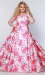 A-line Floor Length Natural Waistline Sweetheart Floral Print Satin Back Zipper Sleeveless Spaghetti Strap Prom Dress