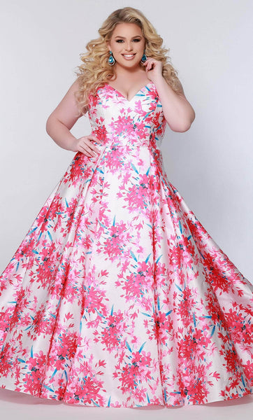 A-line Sweetheart Natural Waistline Floor Length Back Zipper Floral Print Sleeveless Spaghetti Strap Satin Prom Dress