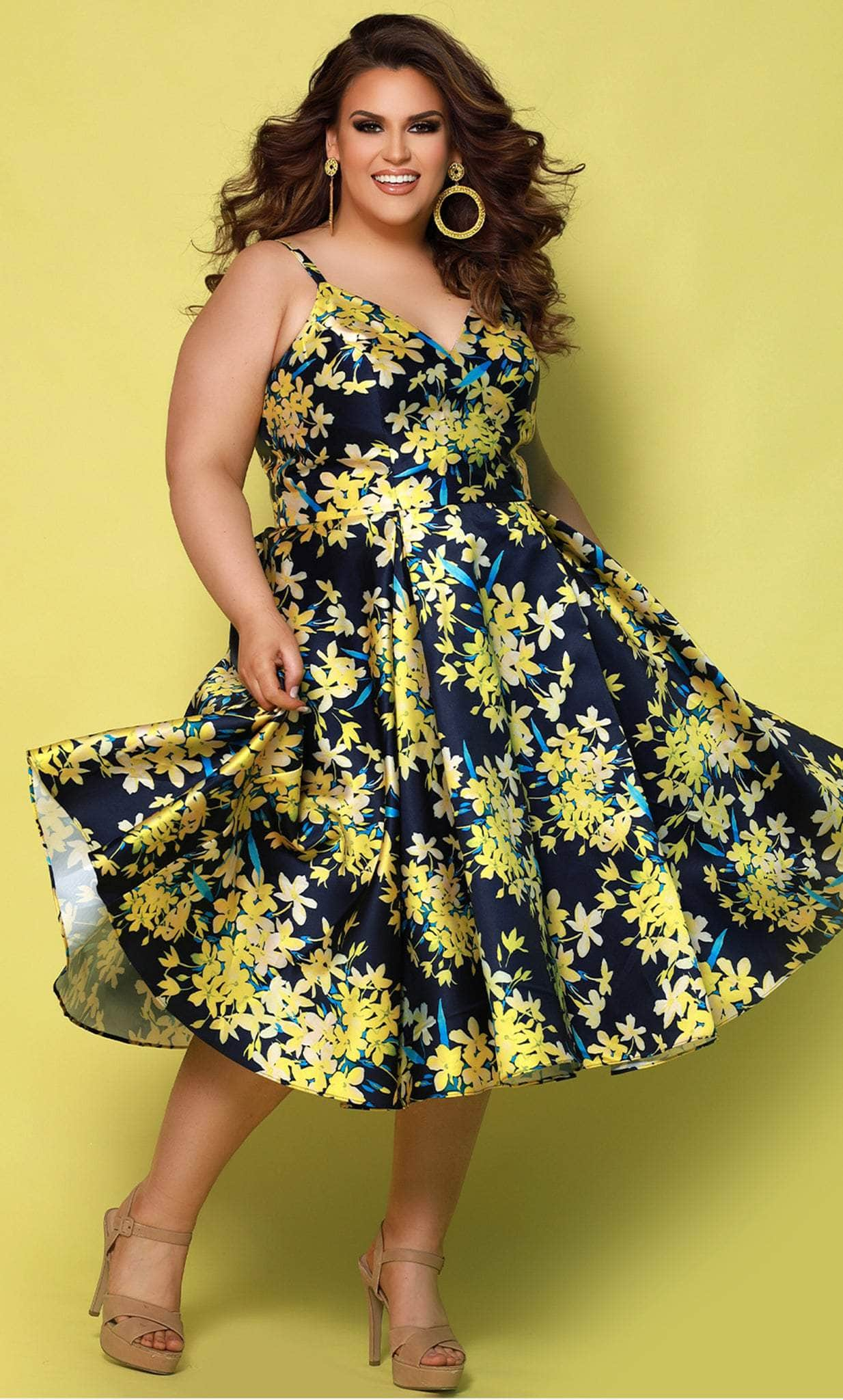 Sydney's Closet CE2209 - Sleeveless Floral Tea-Length Dress
