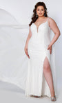 Plus Size V-neck Natural Waistline Plunging Neck Sheath Back Zipper Flowy Fitted Slit Mesh Lace Trim Cocktail Chiffon Sheath Dress/Prom Dress with a Brush/Sweep Train