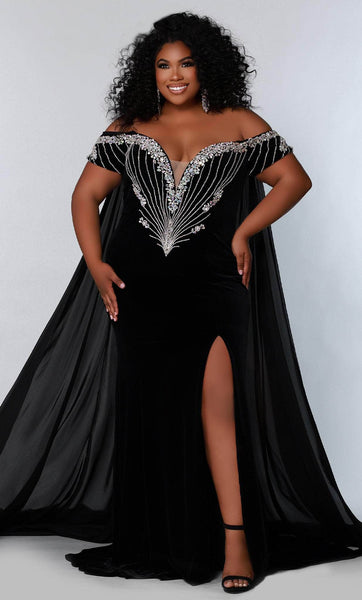 Plus Size V-neck Velvet Sheath Natural Waistline Cocktail Plunging Neck Off the Shoulder Beaded Slit Fitted Illusion Open-Back Sheath Dress/Evening Dress/Prom Dress with a Court Train